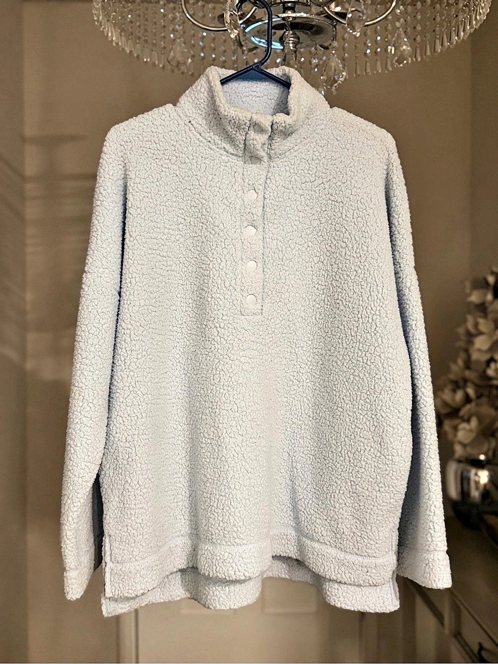 aerie Oh Snap! Sweatshirt Sherpa Quarter-Zip Pullover light blue
